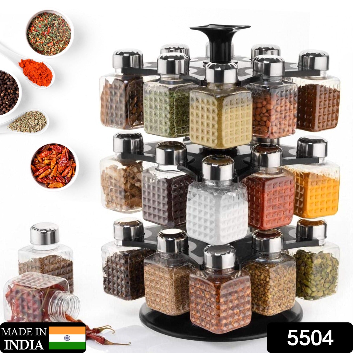5504 All New Square 24 Bottle Design 360 Degree Revolving Spice Rack Container Condiment Pieces Set Square Small Container 5504 All New Square 24 Bottle Design 360 Degree Revolving Spice Rack Container Condiment Pieces Set Square Small Container